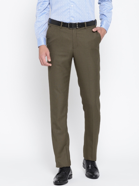 

Blackberrys Men Olive Green Regular Fit Self Design Formal Trousers