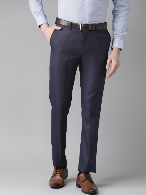 

Blackberrys Men Navy Blue Regular Fit Self Design Formal Trousers