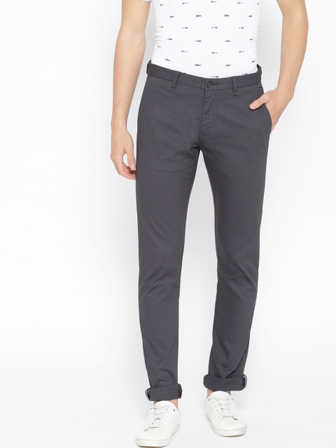 

Blackberrys Men Charcoal Grey Sharp Skinny Fit Self Design Regular Trousers