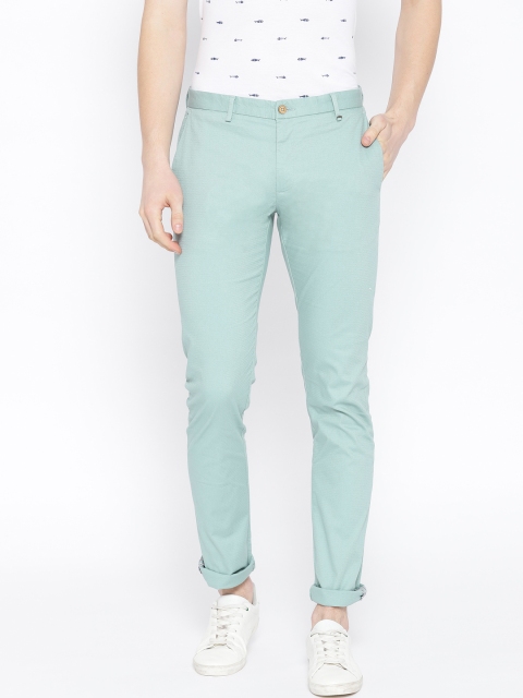 

Blackberrys Men Sea Green Sharp Skinny Fit Self Design Regular Trousers