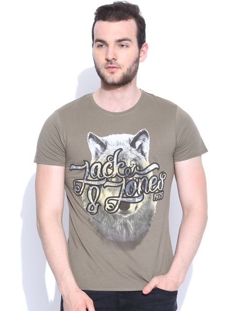 

Jack & Jones Olive Brown Printed T-shirt