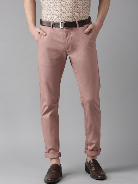 

Blackberrys Men Pink Sharp Fit Self Design Regular Trousers