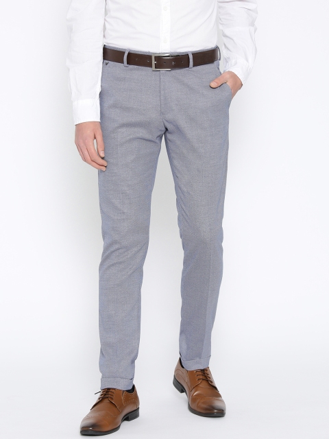 

Blackberrys Men Blue & Off-White Sharp Slim Fit Self Design Formal Trousers