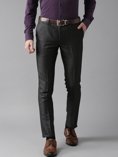 

Blackberrys Men Charcoal Grey Sharp Regular Fit Self Design Formal Trousers