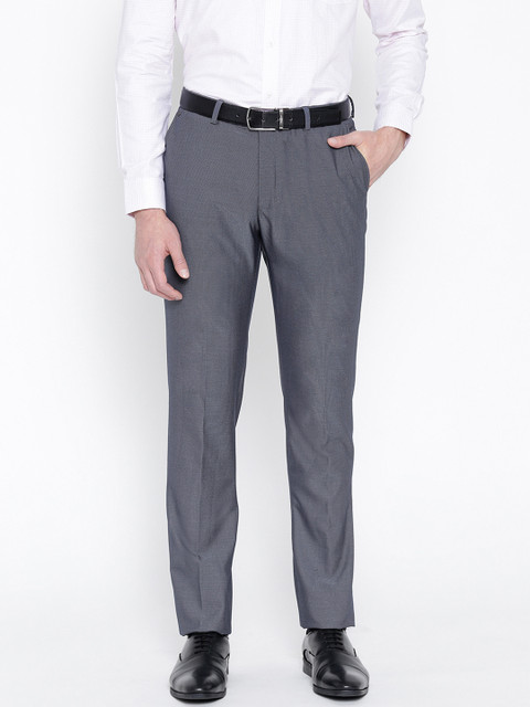 

Blackberrys Men Grey Smart Fit Self Design Formal Trousers