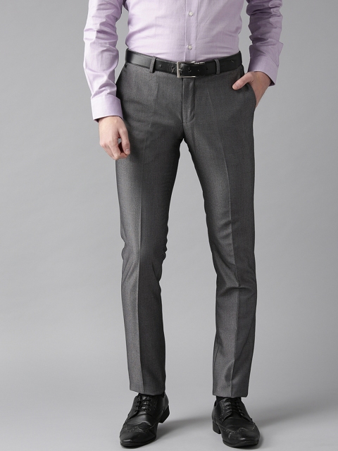 

Blackberrys Men Charcoal Grey Regular Fit Textured Formal Trousers