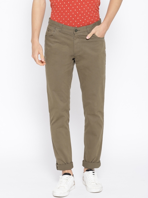 

Blackberrys Men Olive Green Roger Slim Fit Solid Regular Trousers