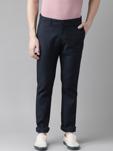 

Blackberrys Men Navy Blue Sharp Skinny Fit Self Design Regular Trousers