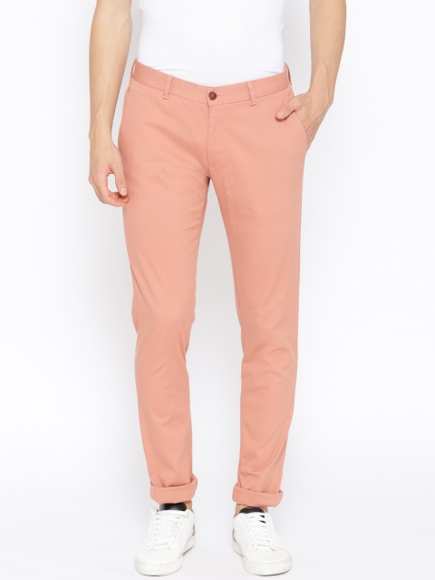 

Blackberrys Men Peach-Coloured Sharp Regular Fit Self Striped Chinos