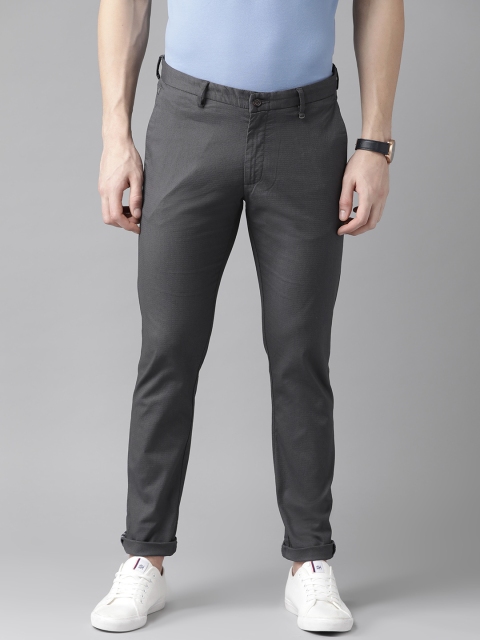 

Blackberrys Men Charcoal Grey Sharp Skinny Fit Self Design Regular Trousers