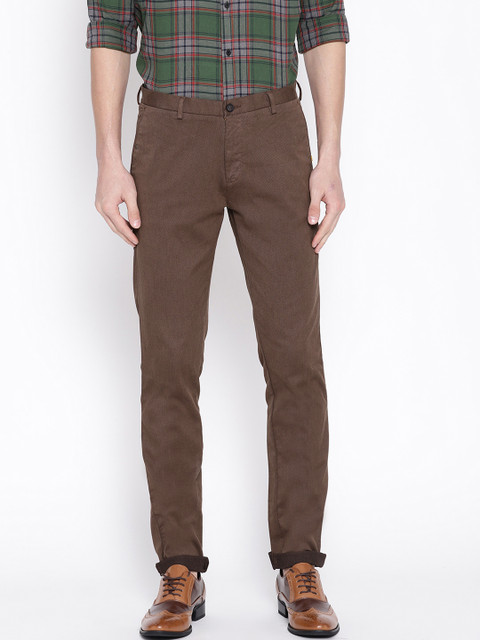 

Blackberrys Men Brown Roger Slim Fit Self Design Regular Trousers