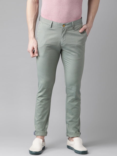 

Blackberrys Men Green Sharp Slim Fit Self Design Regular Trousers