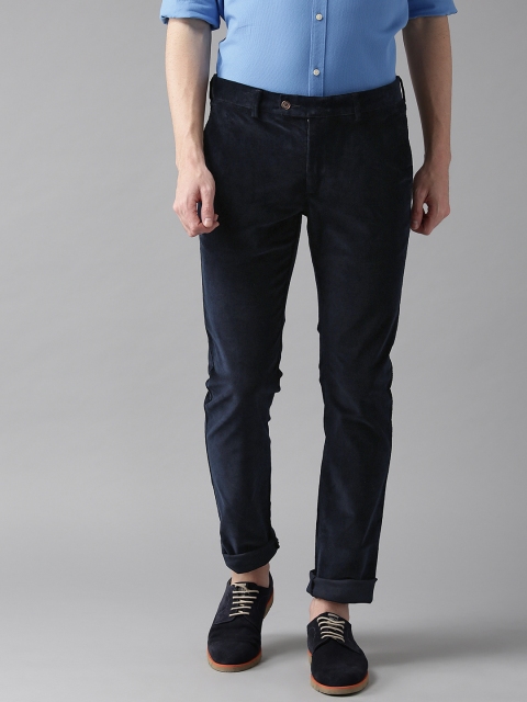 

Blackberrys Men Navy Blue Sharp Regular Fit Solid Corduroy Trousers