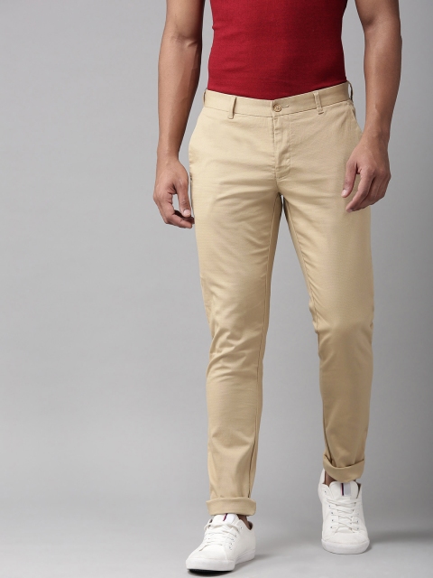 

Blackberrys Men Beige Sharp Fit Self Design Trousers