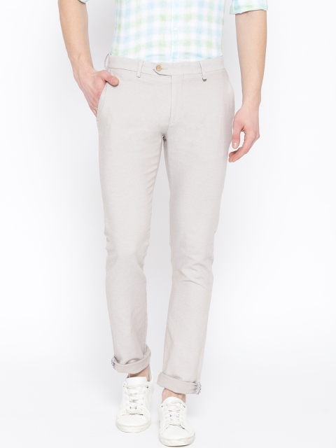 

Blackberrys Men Beige Sharp Skinny Fit Self Design Regular Trousers