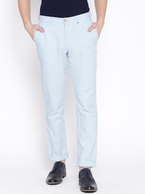 

Blackberrys Men Blue Sharp Fit Solid Regular Trousers