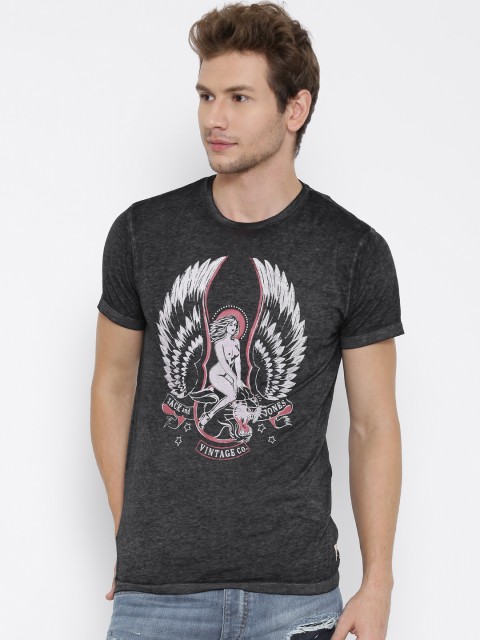 

Jack Jones Charcoal Grey Printed Pure Cotton T-shirt