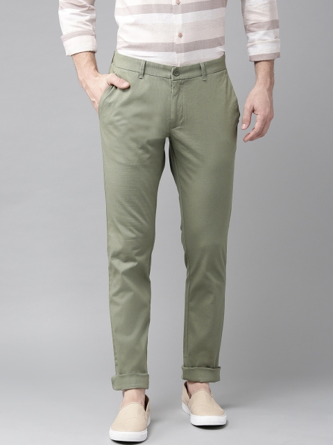 

Blackberrys Men Olive Green Slim Fit Self Design Regular Trousers