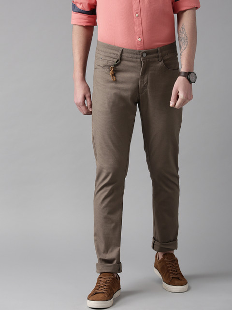 

Blackberrys Men Brown Tapered Fit Textured Regular Trousers