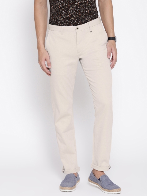 

Blackberrys Men Cream-Coloured Sharp Regular Fit Self Design Regular Trousers