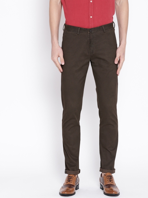 

Blackberrys Men Olive Brown Roger Slim Fit Printed Chinos