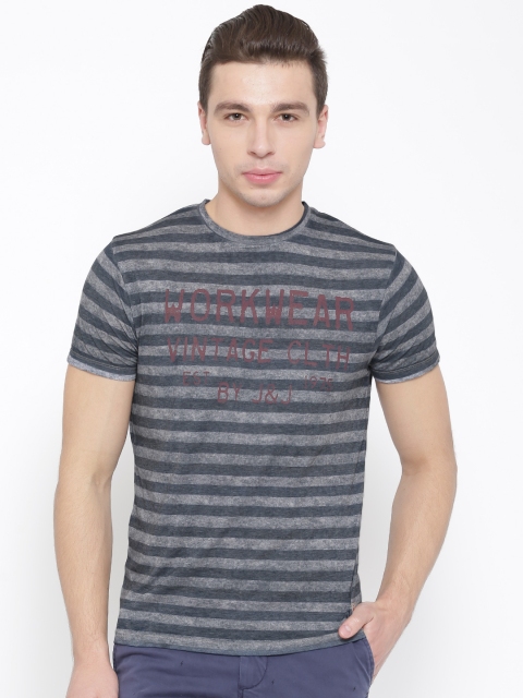 

Jack & Jones Grey Melange Striped Printed T-shirt