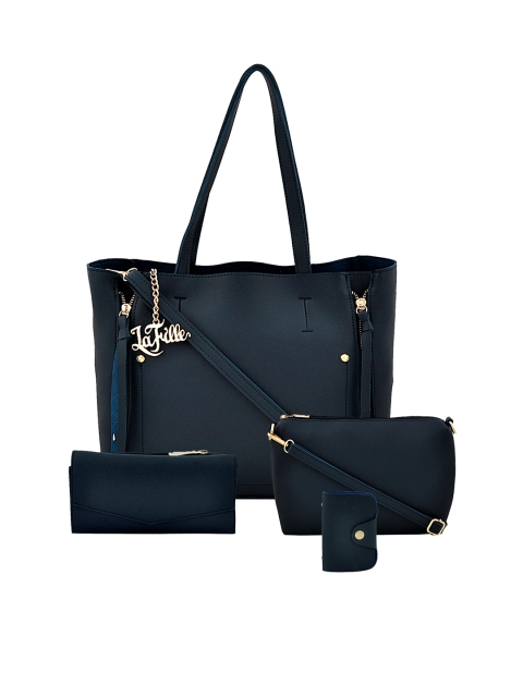 

LaFille Women Set of 4 Blue Solid Shoulder Handbag With Wallet & Card Holder