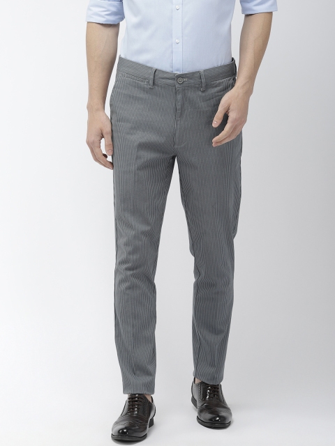 

Marks & Spencer Men Grey Striped Smart Casual Chinos