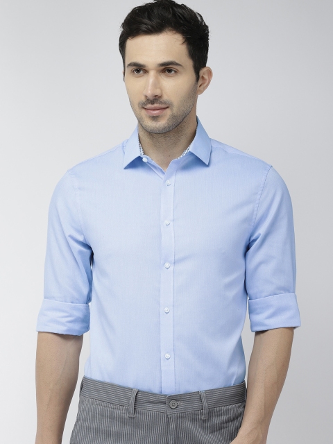 

Marks & Spencer Men Blue & White Skinny Fit Self-Design Smart Casual Shirt