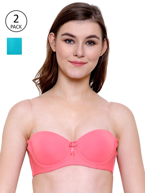 

Friskers Women Pack of 2 Solid Balconette Bras O-990-10-20-32B, Pink