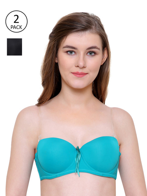 

Friskers Women Pack of 2 Solid Balconette Bras O-990-01-20, Black