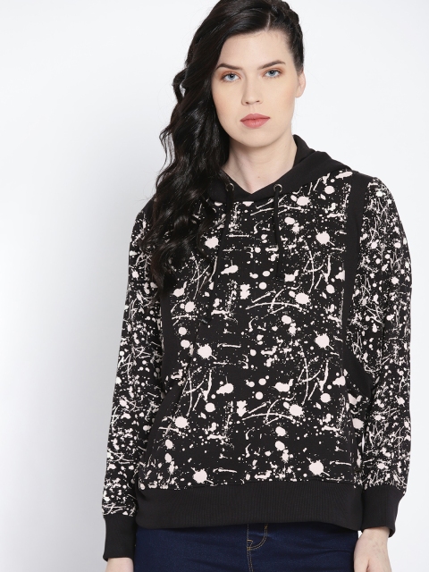 

Roadster Women Black & Off-White Printed Hooded Sweatshirt