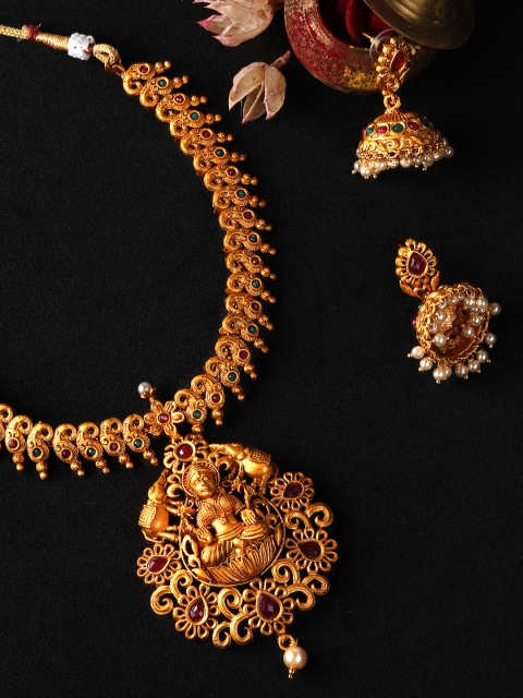 

Rubans Women Gold-Toned & Red Handcrafted Faux Ruby Studded Jewellery Set