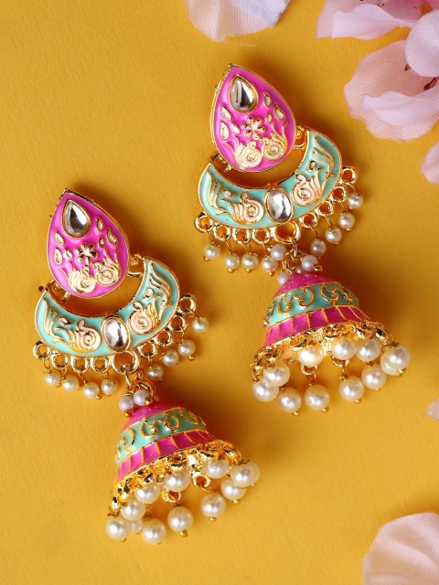 

Rubans Gold-Toned & Green Classic Jhumkas