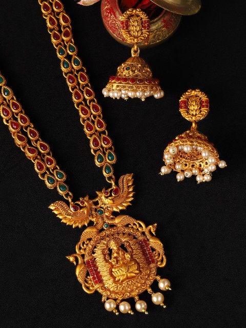 

Rubans Women Gold-Toned & Red Handcrafted Faux Ruby Studded Jewellery Set