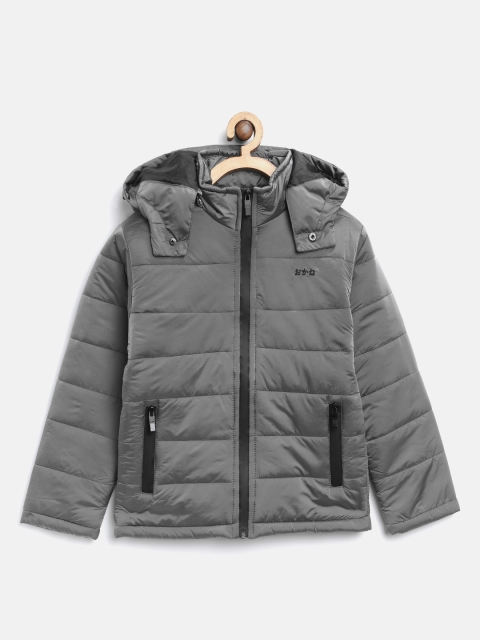 

Okane Boys Charcoal Grey Solid Hooded Padded Jacket