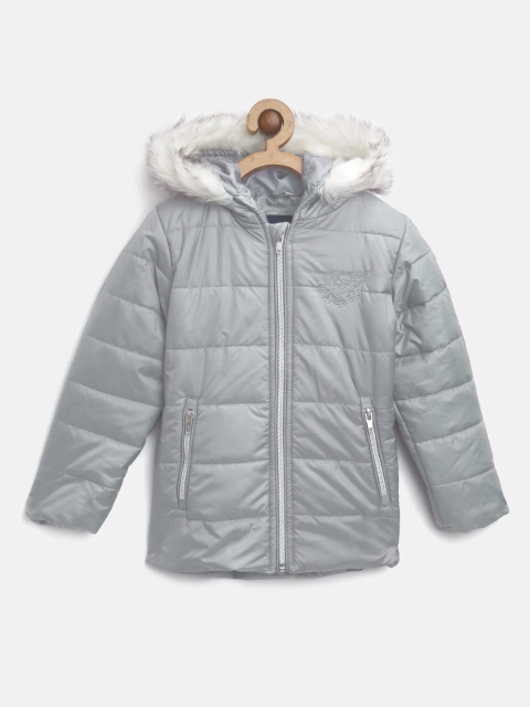 

Okane Girls Grey Solid Hooded Parka