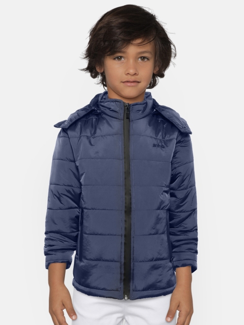 

Okane Boys Navy Blue Solid Padded Jacket with Detachable Hood