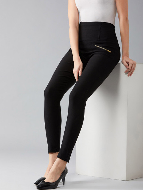 

DOLCE CRUDO Women Black Solid Slim Fit Treggings