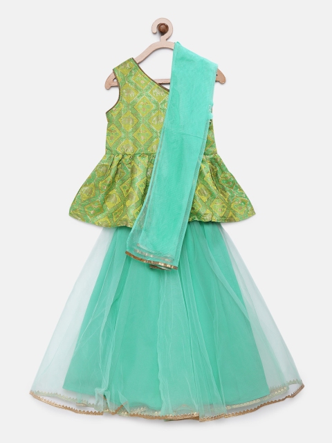 

Twisha Girls Blue & Green Woven Design Ready to Wear Lehenga & Blouse with Dupatta