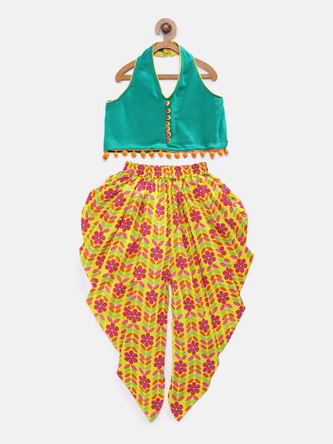 

Twisha Girls Sea Green & Yellow Printed Top with Dhoti Pants