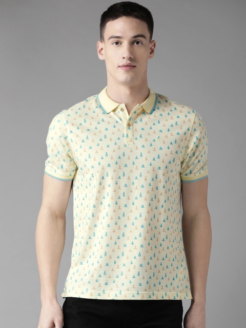 

Blackberrys Men Yellow & Blue Printed Polo Collar T-shirt