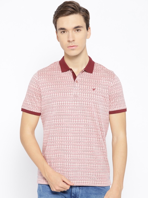 

Blackberrys Men Cream-Coloured & Pink Self Design Polo Collar T-shirt