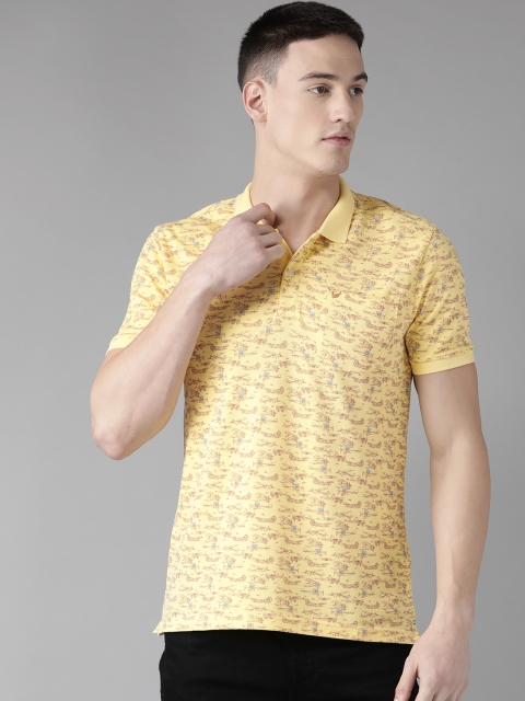 

Blackberrys Men Yellow & Brown Printed Polo Collar T-shirt