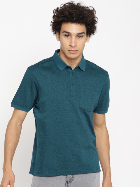 

Blackberrys Men Teal Blue Self Design Polo Collar T-shirt