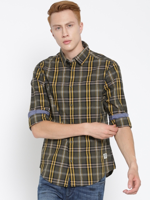 

Jack & Jones Olive Green & Mustard Yellow Checked Casual Shirt