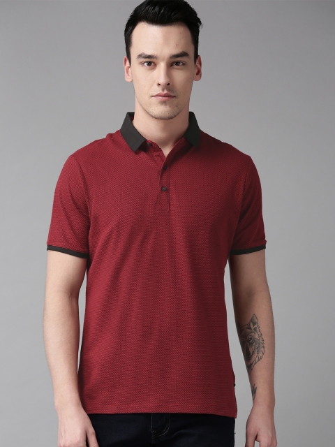 

Blackberrys Men Red Self Design Polo Collar T-shirt