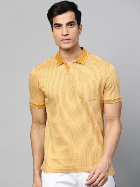 

Blackberrys Men Mustard Yellow Self Design Polo Collar T-shirt