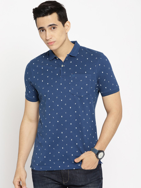 

Blackberrys Men Navy Blue & White Printed Polo Collar T-shirt