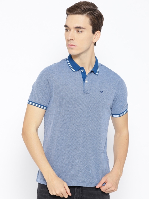 

Blackberrys Men Blue Mercerised Cotton Self Design Polo Collar T-shirt